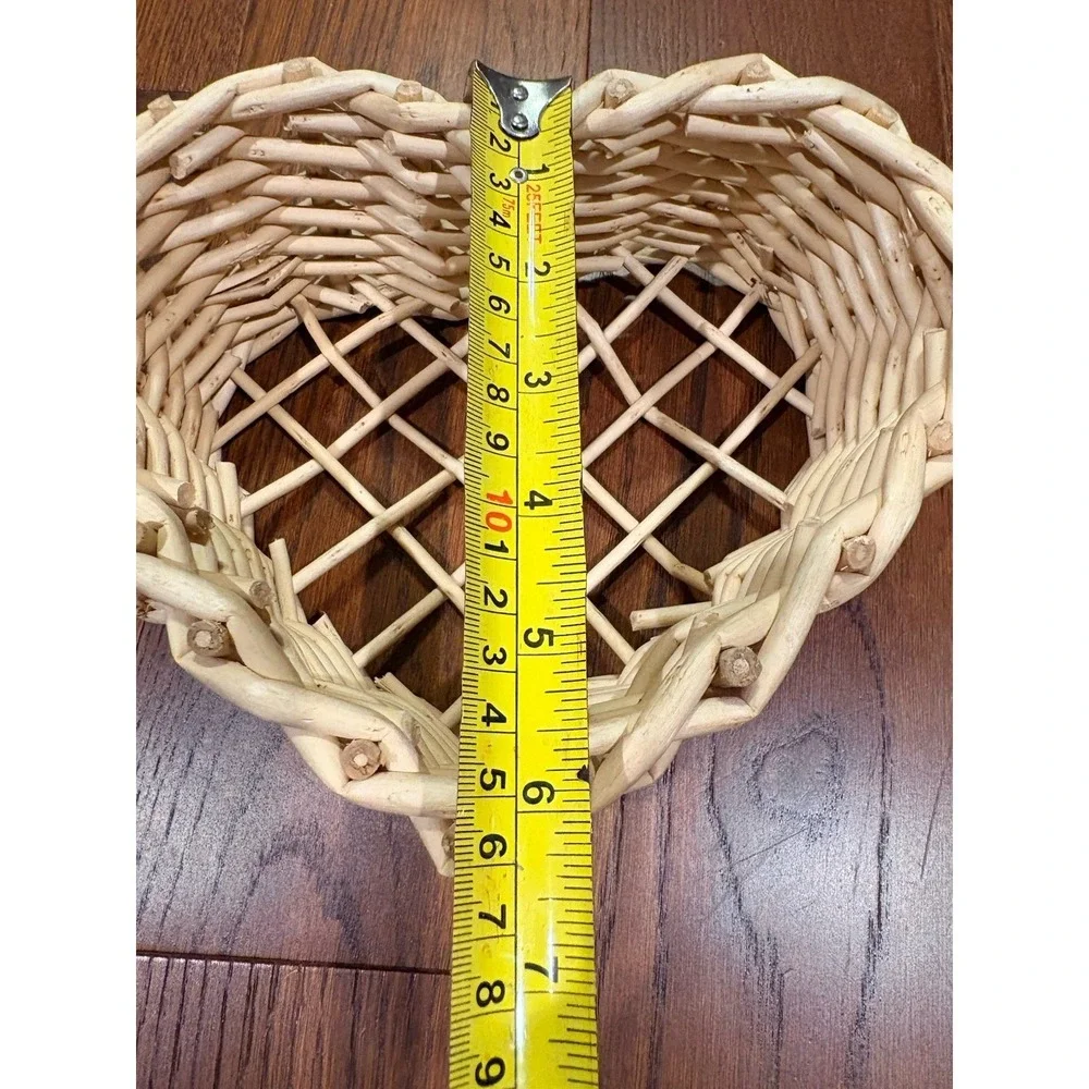 Heart Shaped Woven Wicker Basket Wood Decor Storage Organizer 8x6x2 Rustic Love